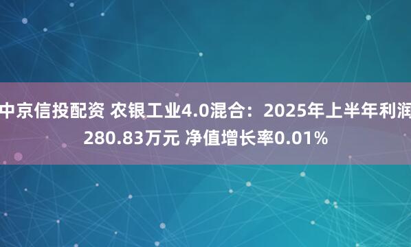 中京信投配资 农银工业4.0混合：2025年上半年利润280.83万元 净值增长率0.01%